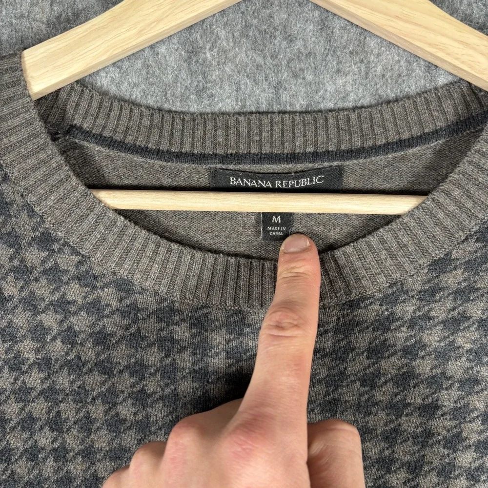 Banana Republic Houndstooth Sweater Mens‎ Medium Brown Pullover Preppy Casual
